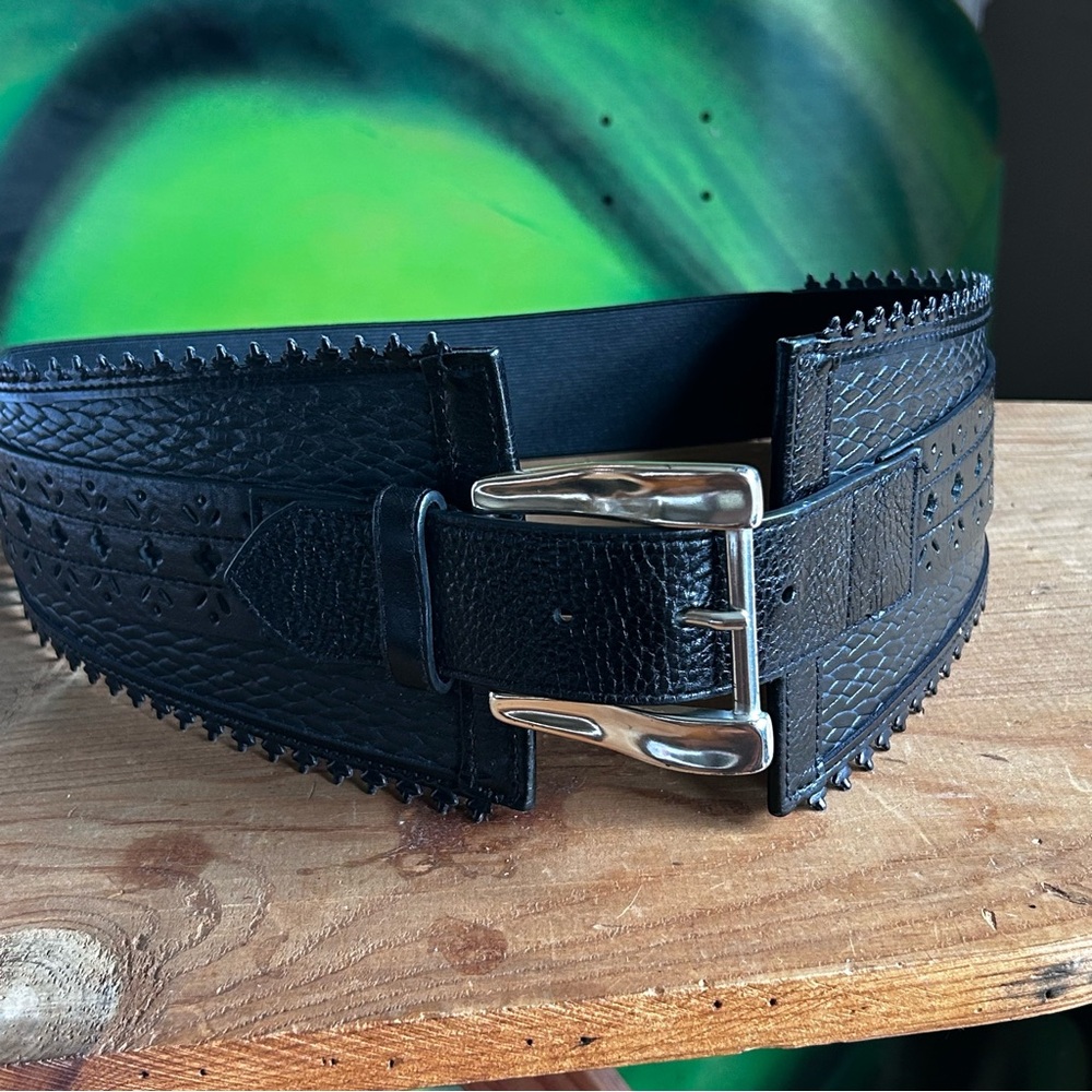 Leatherock Black Textured Waist Belt with Silver Buckle